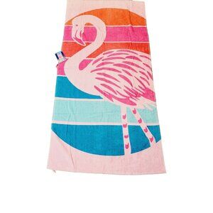 Pink Blue Large Beach Towel Flamingo Oeko Tex 34 x 68